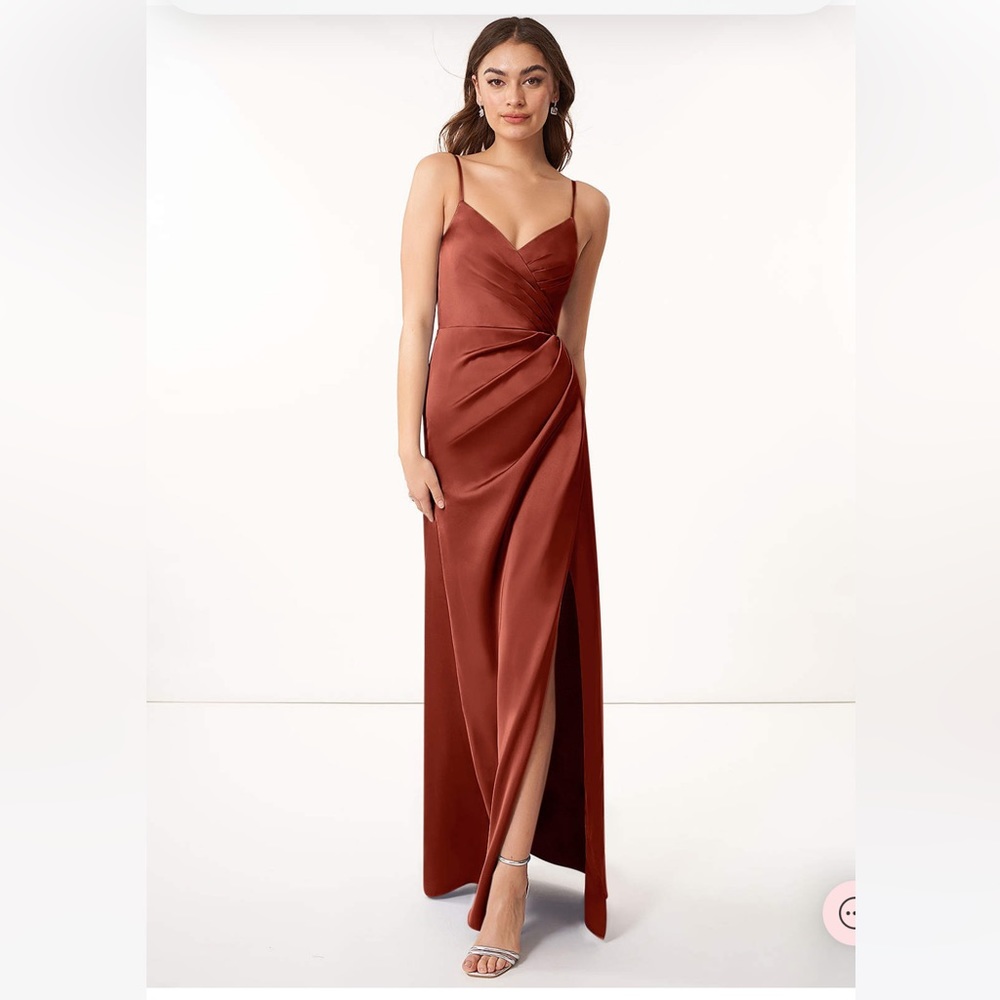 NWT AZAZIE Maci Stretch Satin Dress in Terracotta